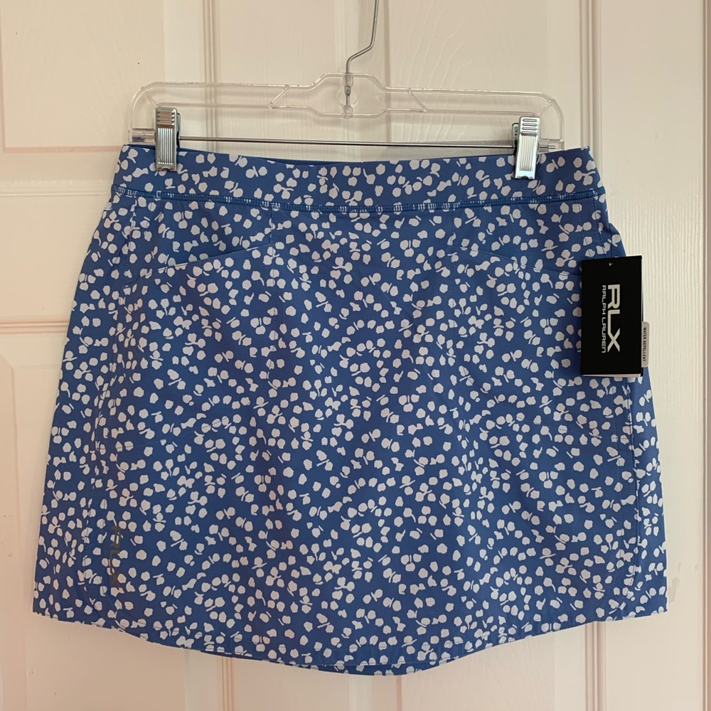 NWT Ralph Lauren Skort: Blue w/White Print, Golf/Tennis, 3 Pockets, Medium